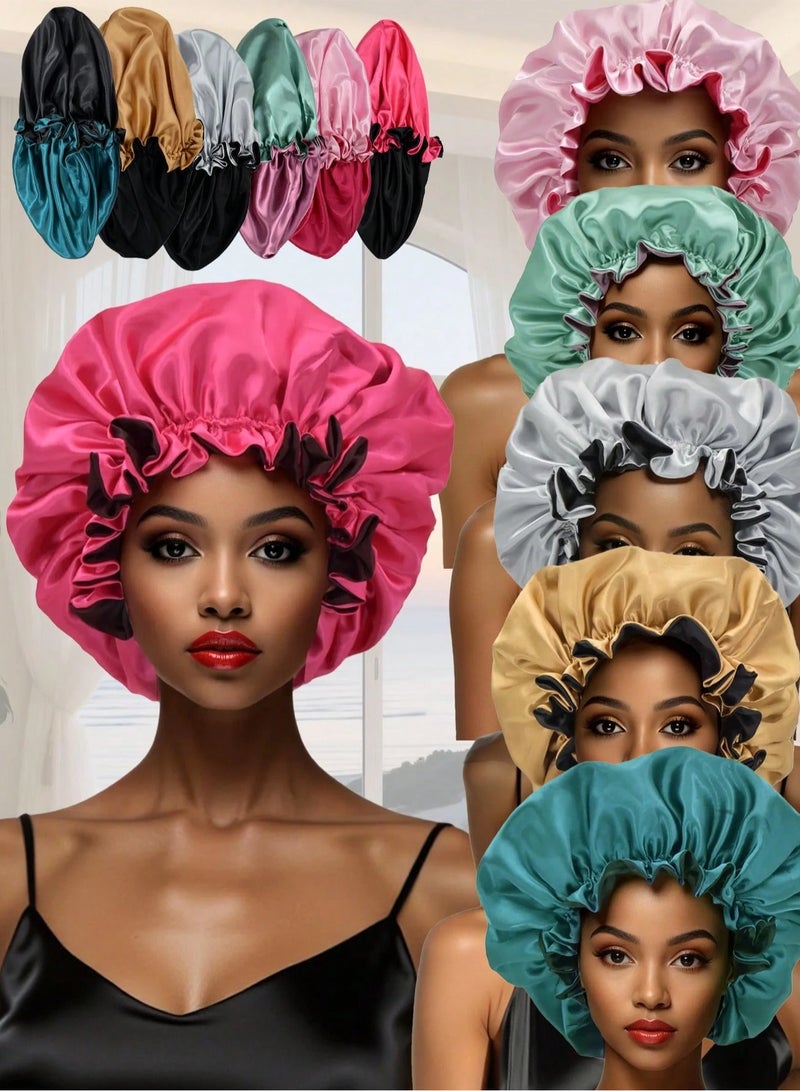 Shein Double Layer Satin Bonnet – Silk Hair Protection, Soft & Comfortable for Sleeping – Hair Cap (Color May Vary) - Image 5