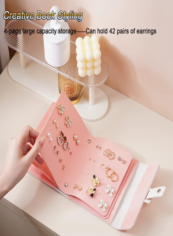 LAKE OF FIRE Earring Holder Organizer with Foldable Book Design Earring Book Organizer, Portable Pu Leather Travel Earring Case (Pink) - Image 3