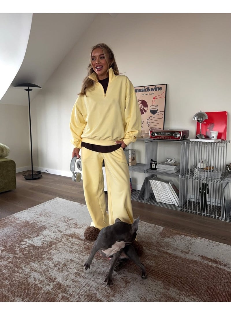 NIBEMINENT 2-piece Sets Women Half Zipper Stand Collar Hoodie Casual Sweatpants Fashion Street Style Loose Lady Suit - Image 1