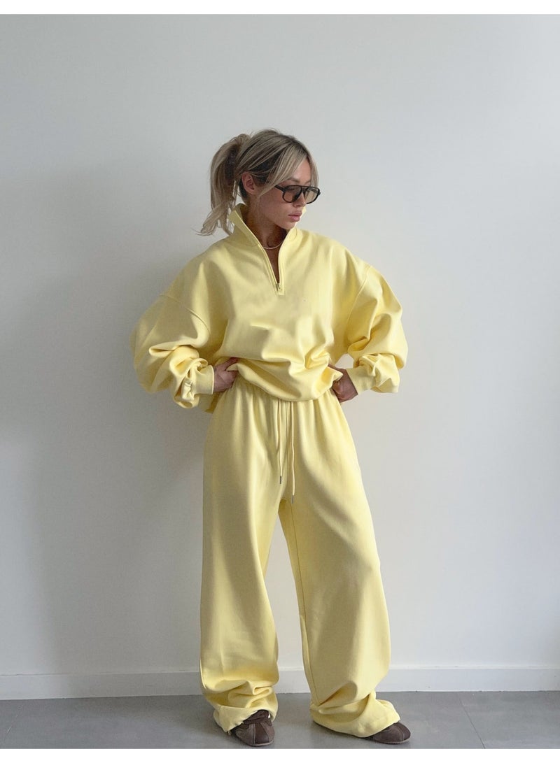 NIBEMINENT 2-piece Sets Women Half Zipper Stand Collar Hoodie Casual Sweatpants Fashion Street Style Loose Lady Suit - Image 2