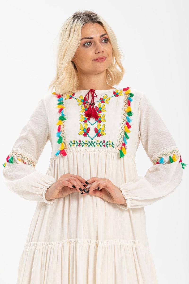 Eliş Şile Bezi Embroidered Cotton Maxi Dress  - Image 5