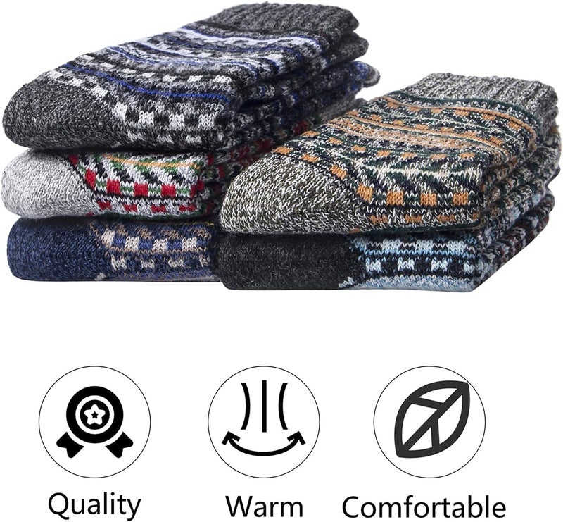 Luckam Womens Wool Socks, Thick Knit Vintage Winter Warm Cozy Crew Socks Gifts(5 Pairs) - Image 3