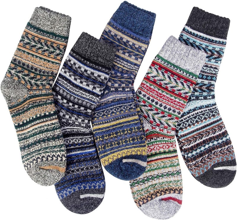 Luckam Womens Wool Socks, Thick Knit Vintage Winter Warm Cozy Crew Socks Gifts(5 Pairs) - Image 2