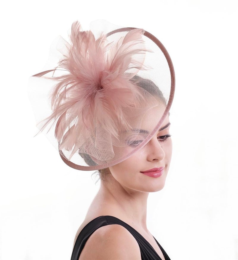 SAFERIN Butterfly Fascinator Hat Kentucky Derby Fascinators Halloween Costume Party Bohemian Wedding Headpiece(a-Skin Pink) - Image 1