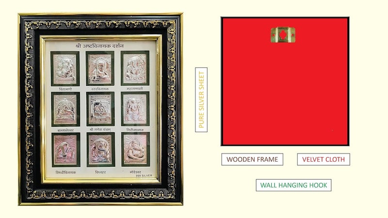 ARTSMINE 999 Pure Silver Ashtavinayak Frame Pooja Room Wedding Corporate Gift Size LH 95 105 Inch Silver Purity Certificate Home Decor Wall Mount - Image 3