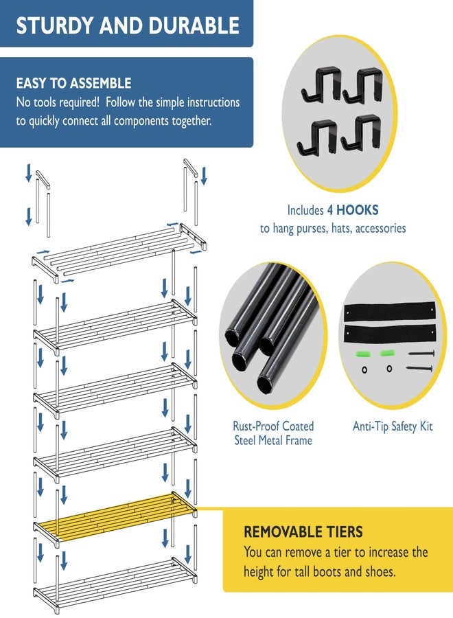 Sundaze Shoe Rack - 6 Tier Metal Shoe Rack for Front Door Entrance, Sturdy Tall Shoe Organizer for Closet, Bedroom, Entryway, Garage, Black Metal Shoe Shelf, Holds Up to 30 Pairs - Image 4