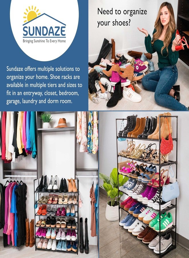 Sundaze Shoe Rack - 6 Tier Metal Shoe Rack for Front Door Entrance, Sturdy Tall Shoe Organizer for Closet, Bedroom, Entryway, Garage, Black Metal Shoe Shelf, Holds Up to 30 Pairs - Image 5