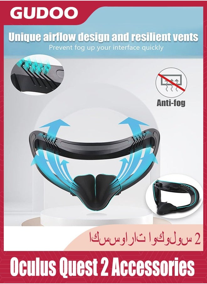 GUDOO وسادة وجه لأجهزة Oculus Quest 2: ملحقات واجهة الوجه VR، غطاء واجهة مع غطاء للعدسات ووسادة للأنف وأغطية عصا الهز، وسادة رغوة من الجلد PU مقاومة للعرق، قطع غيار بديلة.  - Image 4
