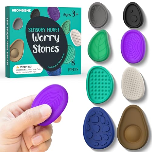 HEOMOONE Fidget Toys Adults Sensory Stone8 Pack Textured Worry Stones for Kids Calming Soothing Sensory Toys for Anxiety Relief Quiet Fidgets for Student Classroom Prizes - Image 1