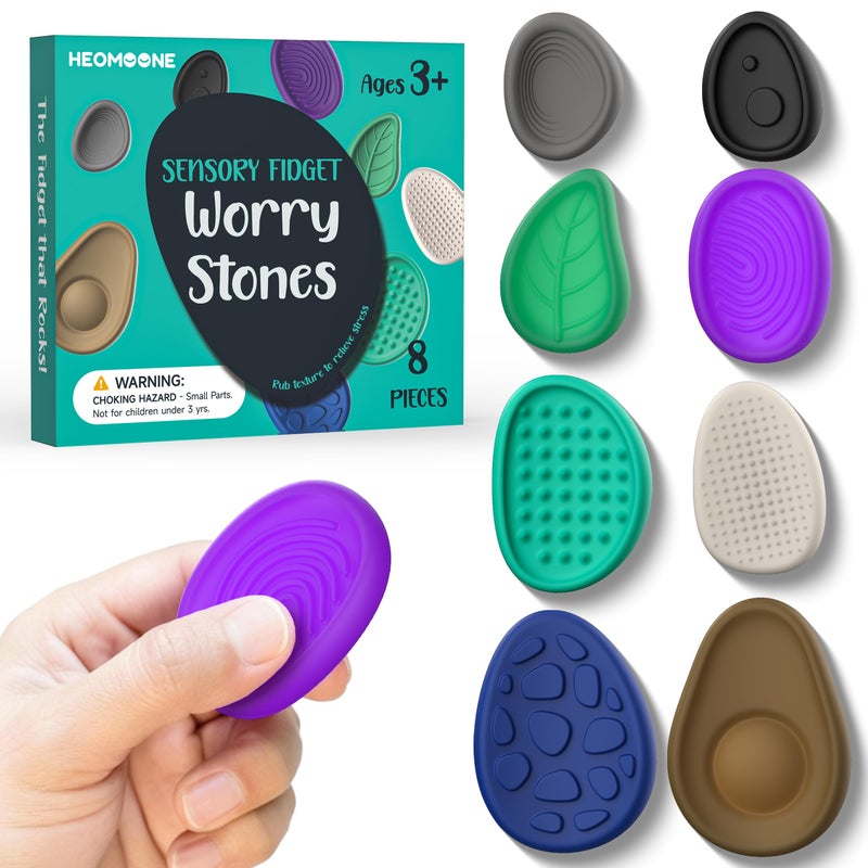 HEOMOONE Fidget Toys Adults Sensory Stone8 Pack Textured Worry Stones for Kids Calming Soothing Sensory Toys for Anxiety Relief Quiet Fidgets for Student Classroom Prizes - Image 3