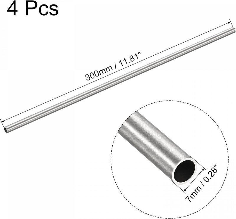 uxcell 304 Stainless Steel Round Tube 7mm OD 0.6mm Wall Thickness 300mm Length 4 Pcs - Image 2