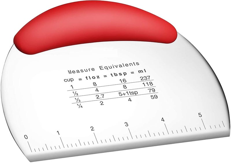 RoarCraft Stainless Steel Scraper Chopper Half Round Scraper with ScalePizza Dough CutterMultiPurpose Dough Scraper with Contoured Grip Bench Scraper Red - Image 1