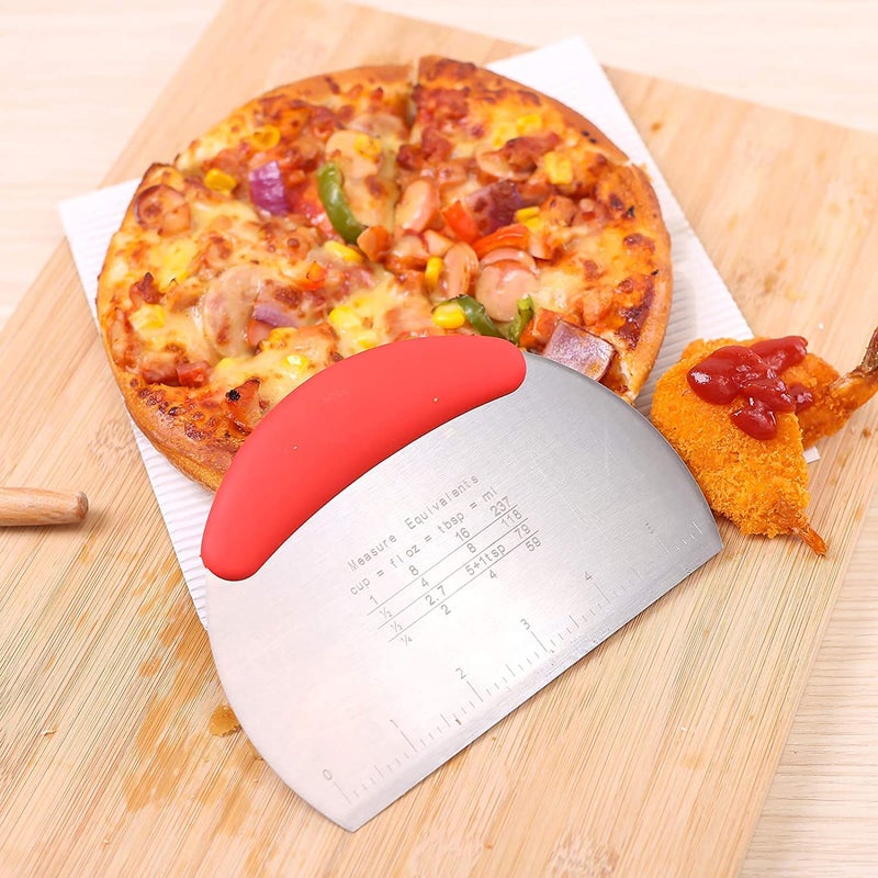 RoarCraft Stainless Steel Scraper Chopper Half Round Scraper with ScalePizza Dough CutterMultiPurpose Dough Scraper with Contoured Grip Bench Scraper Red - Image 2