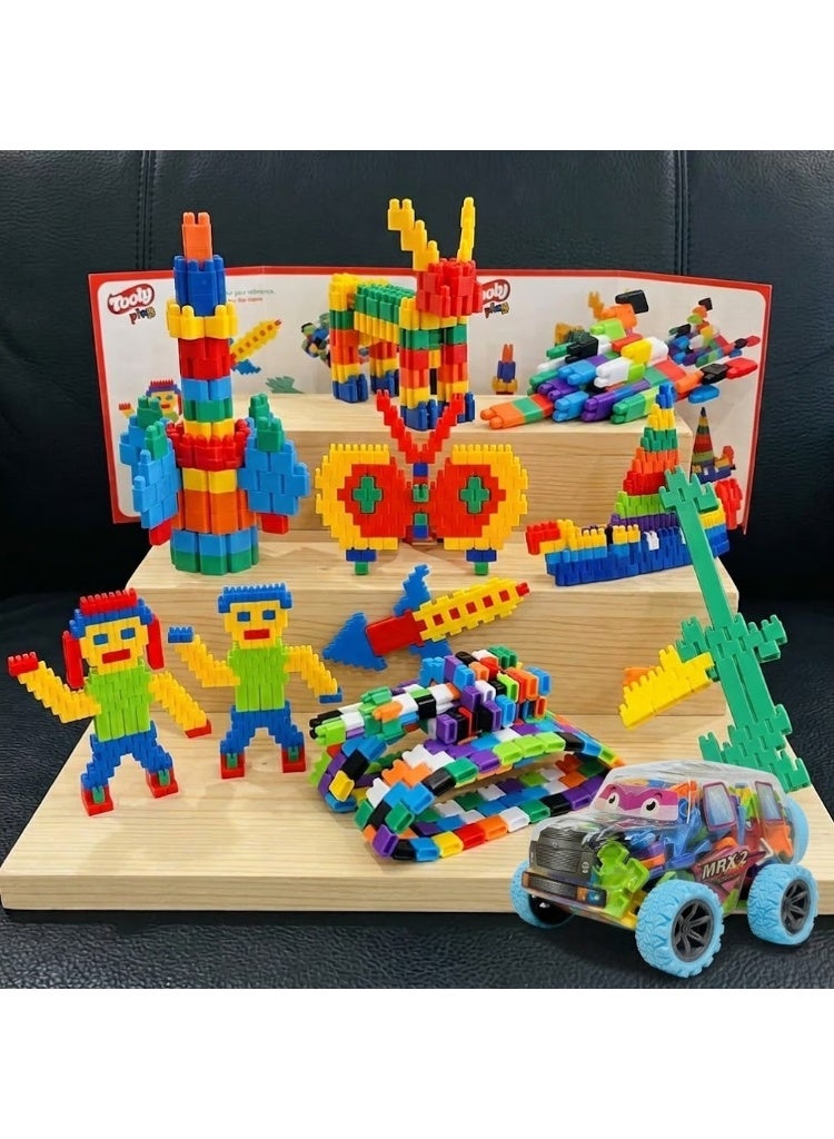 TOOLY Kids Building Blocks Set in Toy Car Storage Container - Multicolor Educational Construction Toy for Toddlers & Early Development 114 pcs - Image 1