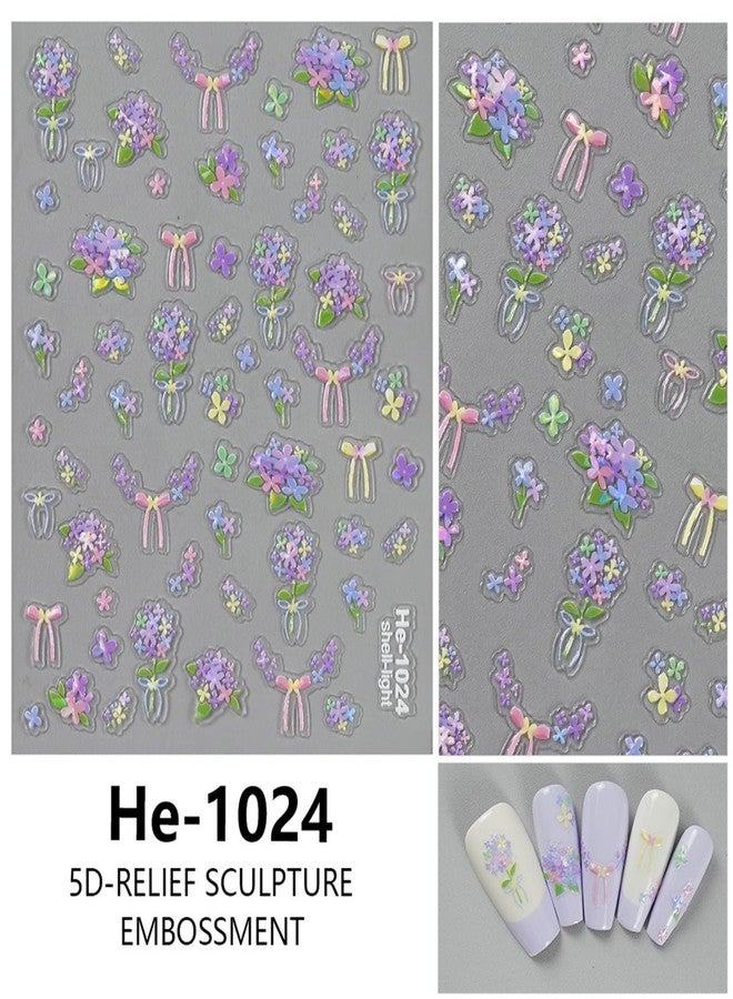 5D Flower Nail Art Stickers Purple Self-Adhesive Nail Art Stickers Blossom Relief Design for Women Manicure DIY Supplies - Image 4