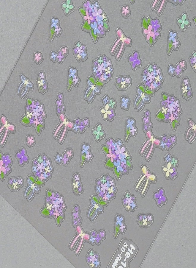 5D Flower Nail Art Stickers Purple Self-Adhesive Nail Art Stickers Blossom Relief Design for Women Manicure DIY Supplies - Image 3