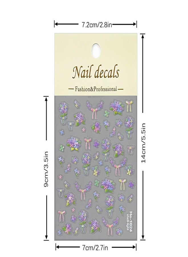 5D Flower Nail Art Stickers Purple Self-Adhesive Nail Art Stickers Blossom Relief Design for Women Manicure DIY Supplies - Image 5