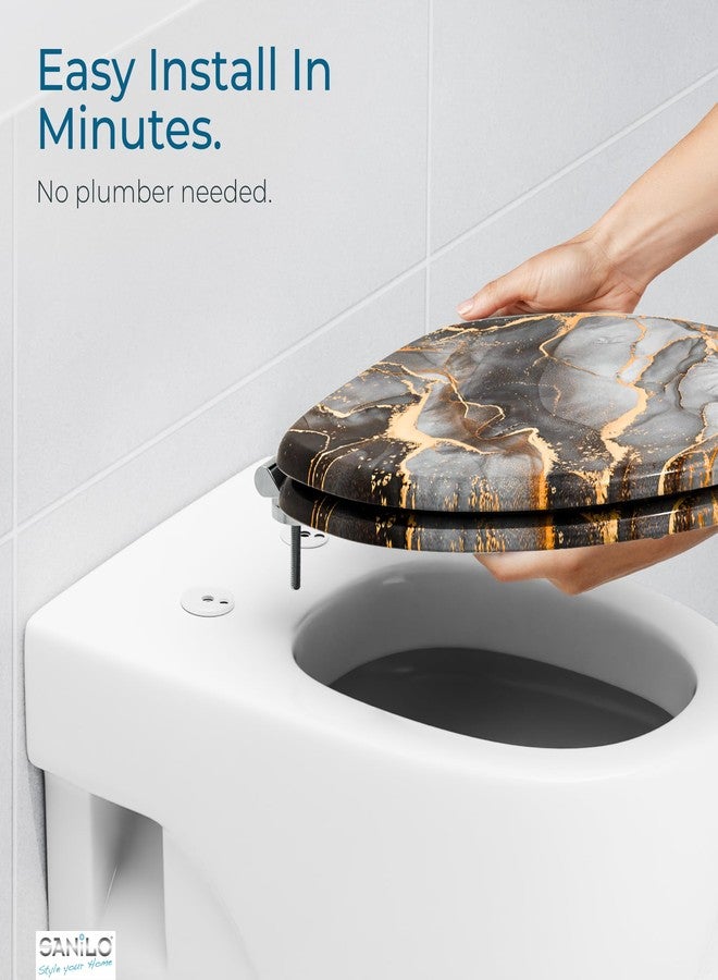 SANILO Wooden Toilet Seat with Soft Close [ELONGATED] - Decorative, Quiet & Slow Close Molded Wood Seat - With Strong Bumpers & Hinges - Adjustable Fit - Marble Abstract - Image 5