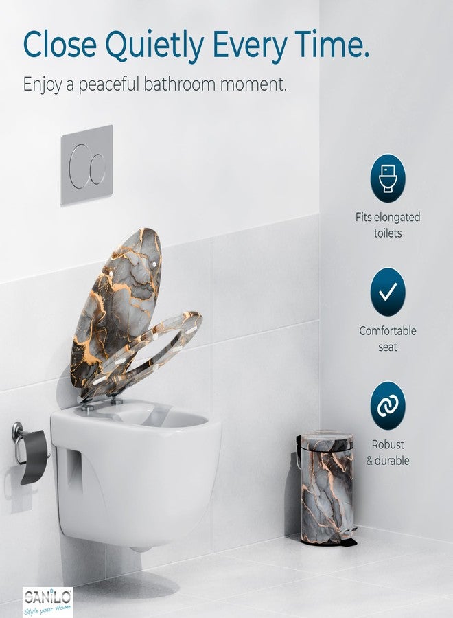 SANILO Wooden Toilet Seat with Soft Close [ELONGATED] - Decorative, Quiet & Slow Close Molded Wood Seat - With Strong Bumpers & Hinges - Adjustable Fit - Marble Abstract - Image 2