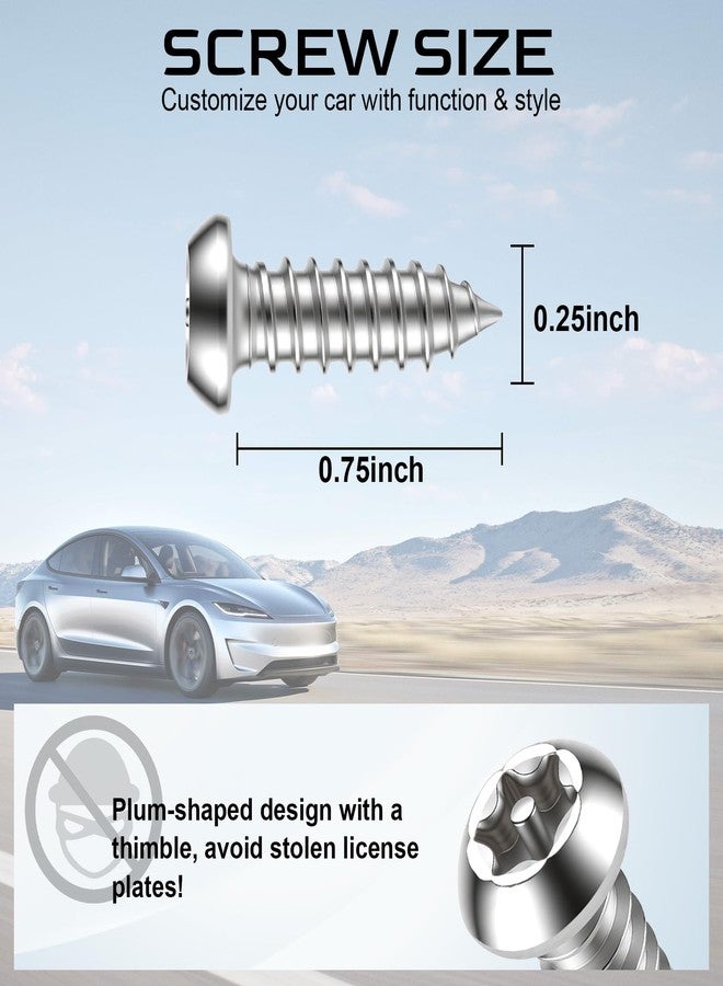 LivTee Anti Theft License Plate Screws Set for Securing Frames and Covers, License Plate Bolts, M6 (1/4") Tamper Proof Screws, Caps Cover for Front Rear Frame Holder Mounting (Silver-4PCS) - Image 2