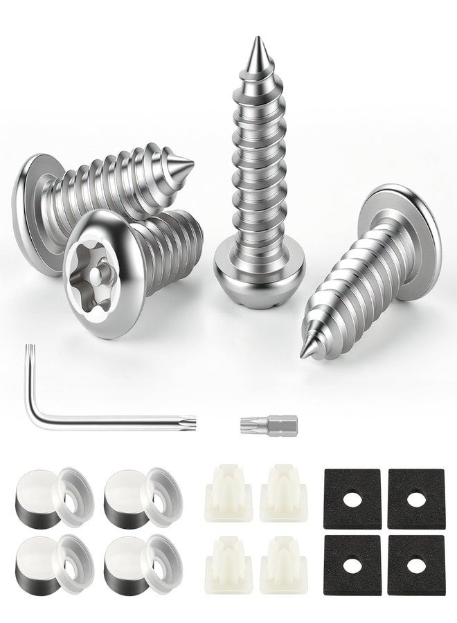 LivTee Anti Theft License Plate Screws Set for Securing Frames and Covers, License Plate Bolts, M6 (1/4") Tamper Proof Screws, Caps Cover for Front Rear Frame Holder Mounting (Silver-4PCS) - Image 1