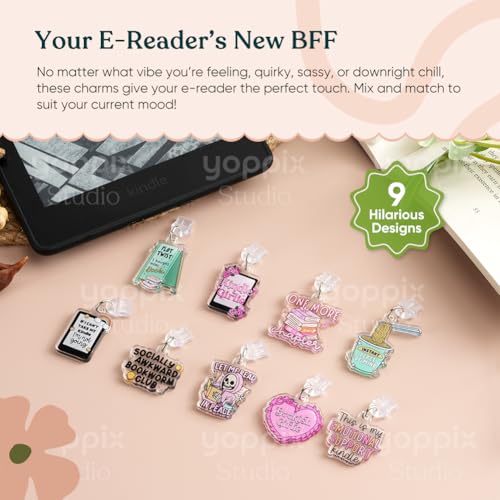 YOPPIX 9PCS Charms for E-Reader, About Funny Theme Dust Plug Charm Compatible with Type C Charging Port, Gift for Book Lover Readers Men Women Teachers Students, Accessories for E-Reader - Image 2