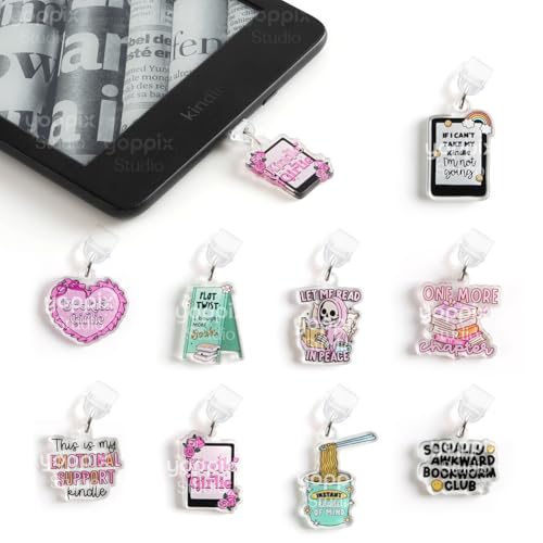 YOPPIX 9PCS Charms for E-Reader, About Funny Theme Dust Plug Charm Compatible with Type C Charging Port, Gift for Book Lover Readers Men Women Teachers Students, Accessories for E-Reader - Image 1