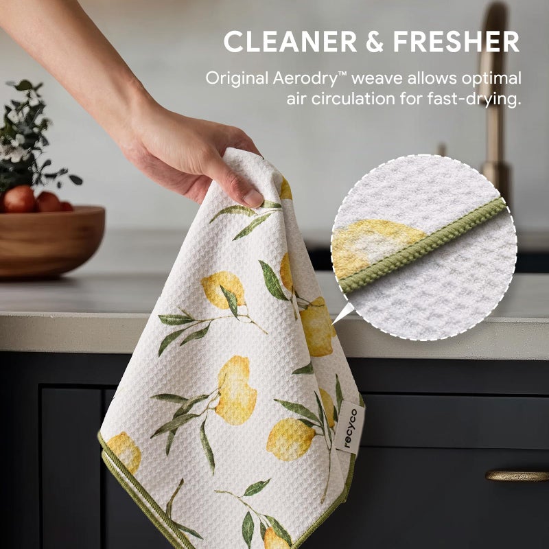 RECYCO Waffle Kitchen Towel Set of 2 - Quick Dry Microfiber Sustainable Dish Towels - Ultra Absorbent Reusable Cleaning Tea Towels - Lightweight Hand Towels,16â€x 28â€, Lemon Grove - Image 4