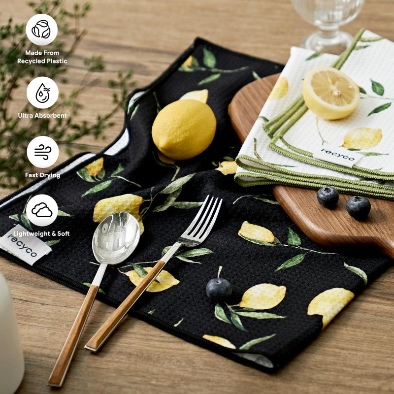RECYCO Waffle Kitchen Towel Set of 2 - Quick Dry Microfiber Sustainable Dish Towels - Ultra Absorbent Reusable Cleaning Tea Towels - Lightweight Hand Towels,16â€x 28â€, Lemon Grove - Image 2