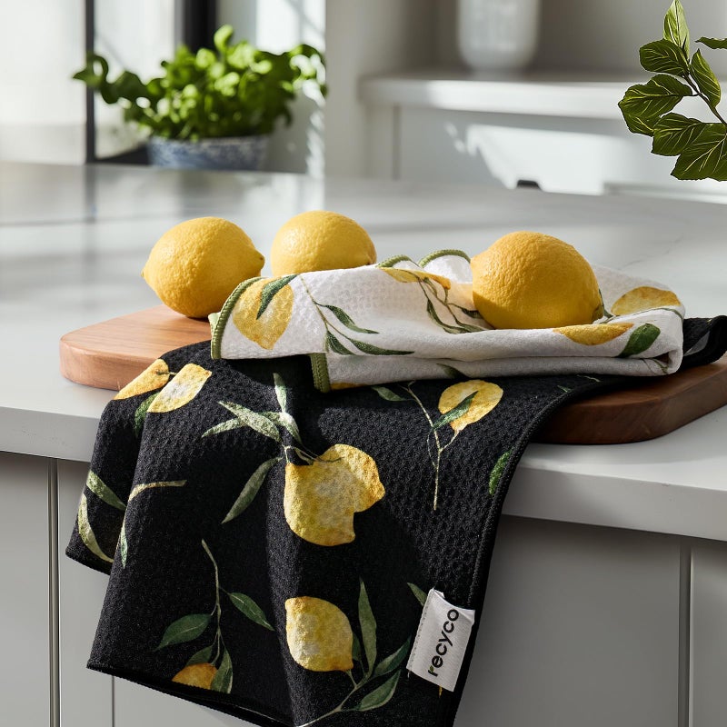 RECYCO Waffle Kitchen Towel Set of 2 - Quick Dry Microfiber Sustainable Dish Towels - Ultra Absorbent Reusable Cleaning Tea Towels - Lightweight Hand Towels,16â€x 28â€, Lemon Grove - Image 1