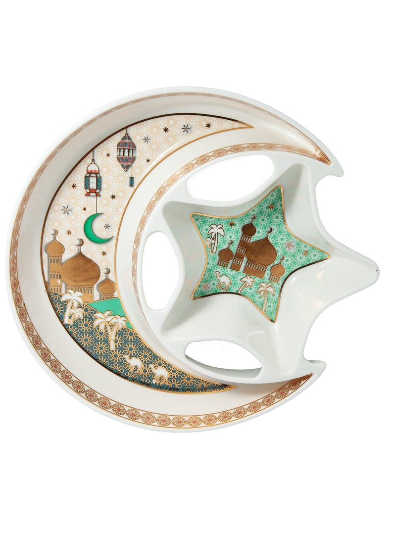 Liying Crescent Moon & Star Iftar Food Serving Tray 20CM (S), Ramadan ceramic Platters Table Decor for Breakfast Dinner Dessert Pastry Display Holder Decoration  - Image 2