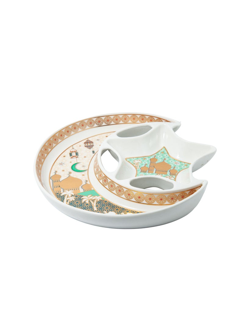 Liying Crescent Moon & Star Iftar Food Serving Tray 20CM (S), Ramadan ceramic Platters Table Decor for Breakfast Dinner Dessert Pastry Display Holder Decoration  - Image 1