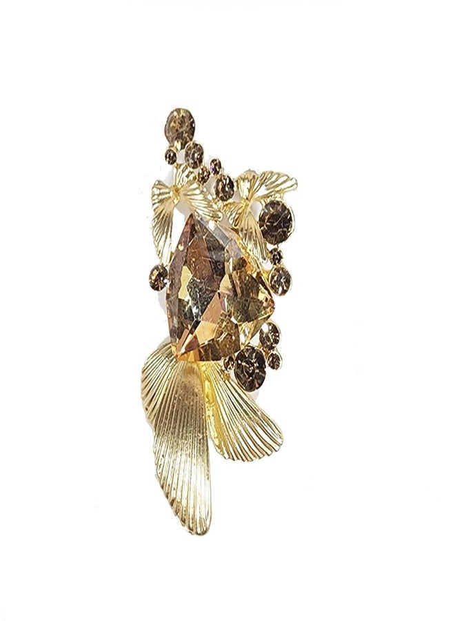 Mohan Shoppe Golden Color Designer Brooch/Lapel Pin with back pin for Sherwani Coats Saree Blazers etc. Package of 1 piece - Image 1