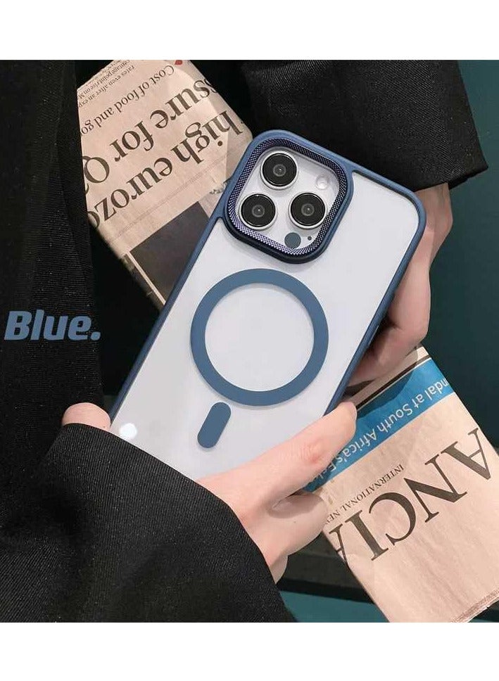 Luxury Metal Lens Camera Protection Magsafe Phone Case for iPhone 16 Pro Max Wireless Charging Cover - Clear Back Slim -Blue - Image 2