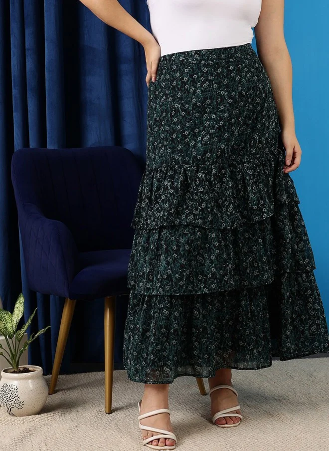 CURVY STREET Floral Printed Maxi A-Line Skirt for Women