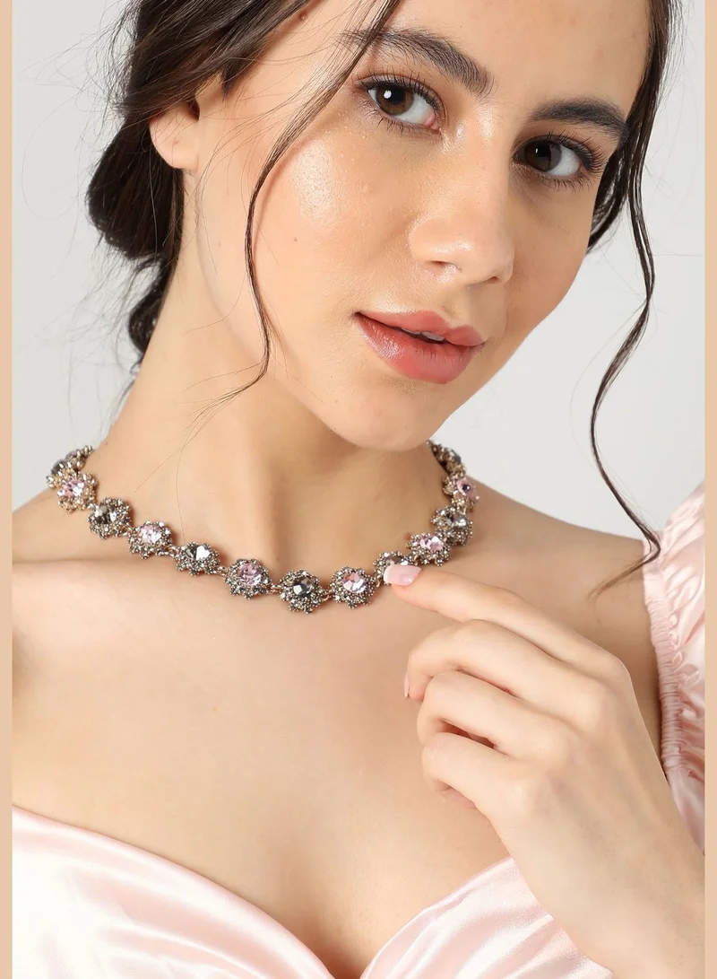 SOHI Silver Plated Designer Stone Necklace