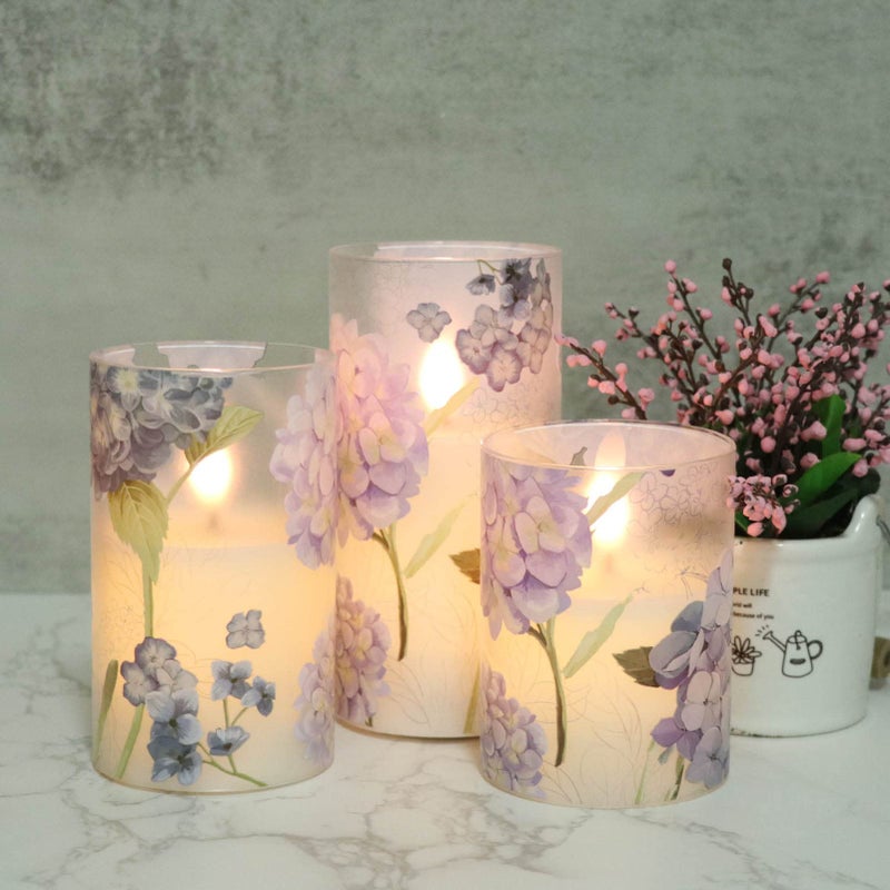 DRomance Hydrangea Glass Flameless Candles with Remote Timer Battery Operated LED Flickering Pillar Candles Real Wax Spring Dinner Christmas Holiday Decor D3 x H4, 5", 6" - Image 5