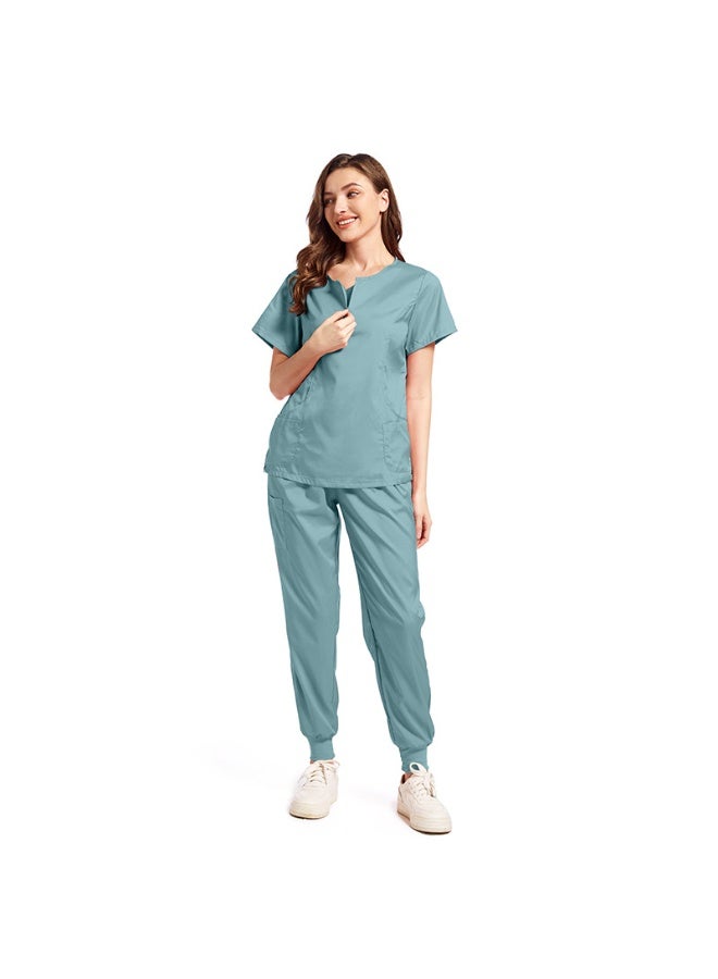 NIBEMINENT Doctor and Nurse Medical Uniforms Casual Short-sleeved Zipper-neck Jogger Pants Set Pet Hospital Pharmacy Work Uniform - Image 1