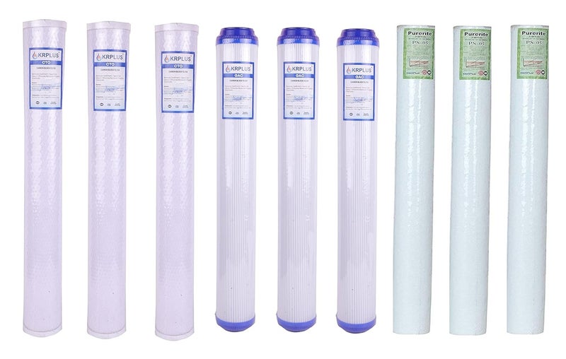 KRPLUS GAC Granular Activated Carbon Filter 3 x PP Spun Sediment Filter 25 x 20 Whole House Cartridges Compatible with 20 Slim Blue Whole Housing Filtration Systems Combo 9 Pack - Image 1