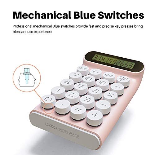 LOCOCK Mechanical Switch Basic Calculator,Handheld for Daily and Basic Office,10 Digit Large LCD Display (Pink) - Image 3