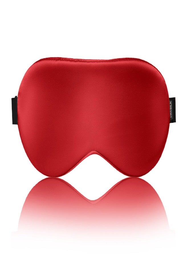 THXSILK Sleep Mask 100% 19 Momme Pure Mulberry Silk Super Smooth Cooling Sleep Eye Mask Blackout for Women/Man/Kids Eye Cover with Wide Head Strap Good Night Sleep Comfortable Travel and Nap, Red - Image 1