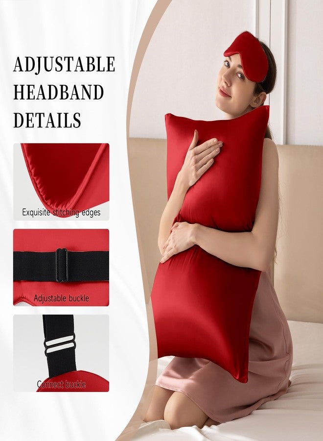 THXSILK Sleep Mask 100% 19 Momme Pure Mulberry Silk Super Smooth Cooling Sleep Eye Mask Blackout for Women/Man/Kids Eye Cover with Wide Head Strap Good Night Sleep Comfortable Travel and Nap, Red - Image 3