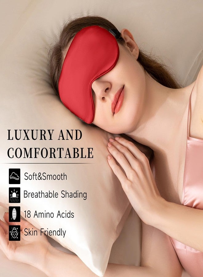 THXSILK Sleep Mask 100% 19 Momme Pure Mulberry Silk Super Smooth Cooling Sleep Eye Mask Blackout for Women/Man/Kids Eye Cover with Wide Head Strap Good Night Sleep Comfortable Travel and Nap, Red - Image 2