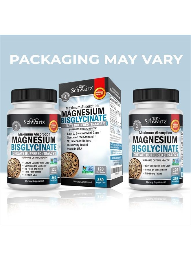 BioSchwartz Magnesium Bisglycinate 100% Chelate No-Laxative Effect - Maximum Absorption & Bioavailability, Fully Reacted & Buffered - Healthy Energy Muscle Bone & Joint Support - Non-GMO Project Verified - 360 ct - Image 2