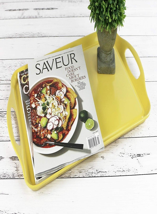 ريستون لويد طقم صواني ميلامين من قطعتين من كاليپسو بيسكس من ريستون لويد، صينية تقديم مستطيلة/عثمانية بمقابض وصينية صغيرة متناسقة للوجبات الخفيفة، آمنة للطعام/خالية من مادة BPA، لون ليموني - Image 2