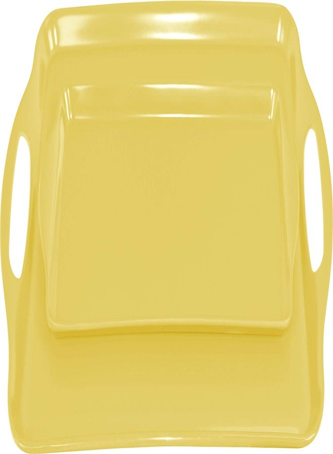 ريستون لويد طقم صواني ميلامين من قطعتين من كاليپسو بيسكس من ريستون لويد، صينية تقديم مستطيلة/عثمانية بمقابض وصينية صغيرة متناسقة للوجبات الخفيفة، آمنة للطعام/خالية من مادة BPA، لون ليموني - Image 1