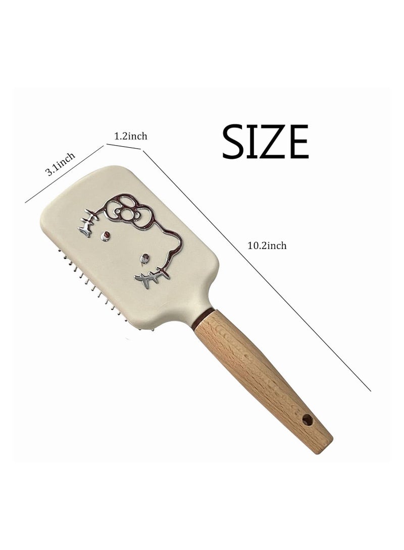 general A cute hairbrush for thick curls, slender hair, short, wet or dry hair, a wood-handle-friendly massage scalp brush for women and girls - Image 2