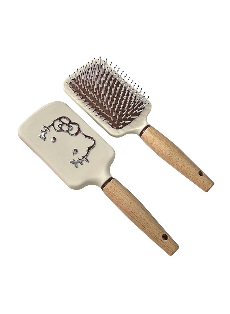 general A cute hairbrush for thick curls, slender hair, short, wet or dry hair, a wood-handle-friendly massage scalp brush for women and girls - Image 1