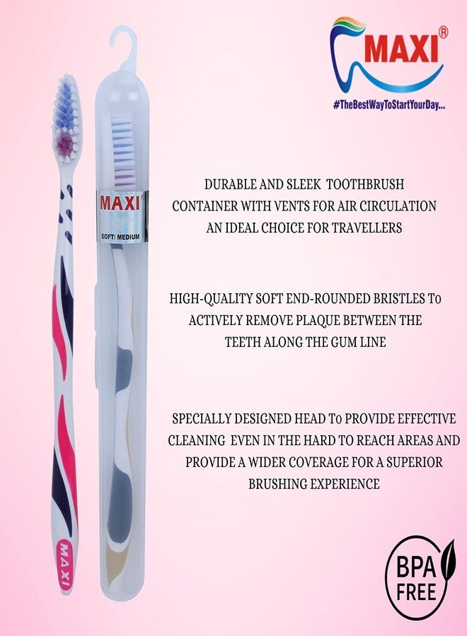 MAXI Adult For You Soft Travel Manual Toothbrush, With Anti-Bacterial Container, Easy To Carry, Multicolor (Pack Of 6) - Image 2