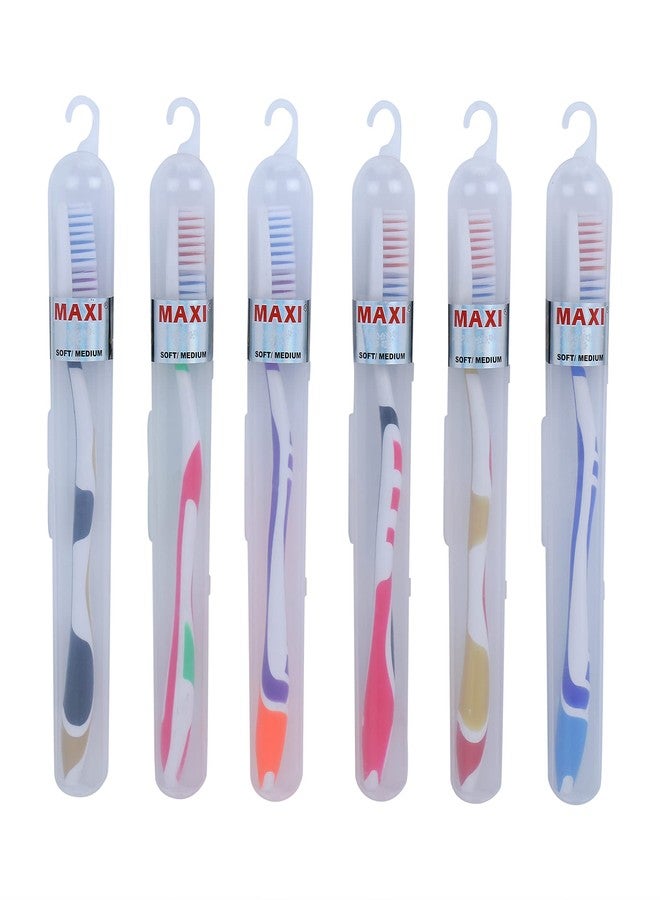 MAXI Adult For You Soft Travel Manual Toothbrush, With Anti-Bacterial Container, Easy To Carry, Multicolor (Pack Of 6) - Image 4